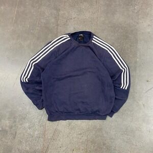 Adidas Navy Blue 3 Stripe Crewneck Sweatshirt Mens Size L